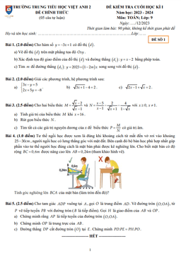 đề cuối học kỳ 1 toán 9 năm 2023 – 2024 trường việt anh 2 – bình dương