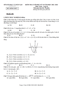 đề cuối học kỳ 2 toán 10 năm 2022 – 2023 sở gd&đt bình dương