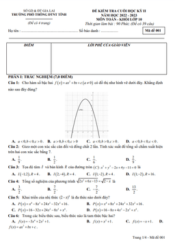 đề cuối học kỳ 2 toán 10 năm 2022 – 2023 trường phổ thông dtnt tỉnh gia lai