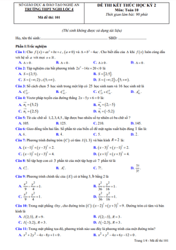 đề cuối học kỳ 2 toán 10 năm 2022 – 2023 trường thpt nghi lộc 4 – nghệ an