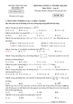 đề cuối học kỳ 2 toán 10 năm 2022 – 2023 trường thpt quế sơn – quảng nam