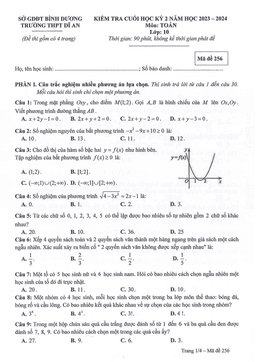 đề cuối học kỳ 2 toán 10 năm 2023 – 2024 trường thpt dĩ an – bình dương