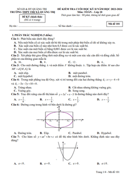 đề cuối học kỳ 2 toán 10 năm 2023 – 2024 trường thpt thị xã quảng trị