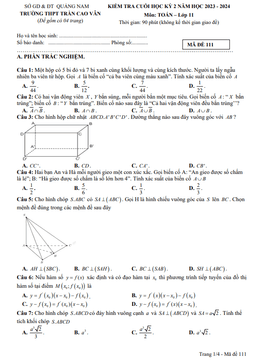 đề cuối học kỳ 2 toán 11 năm 2023 – 2024 trường thpt trần cao vân – quảng nam