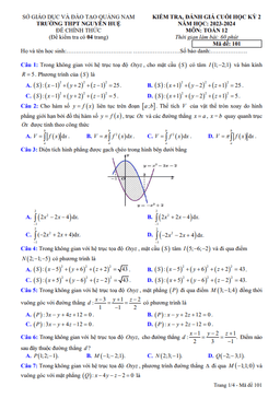 đề cuối học kỳ 2 toán 12 năm 2023 – 2024 trường thpt nguyễn huệ – quảng nam