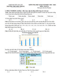 đề cuối học kỳ 2 toán 6 năm 2022 – 2023 trường thcs bát trang – hải phòng