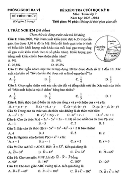 đề cuối học kỳ 2 toán 7 năm 2023 – 2024 phòng gd&đt ba vì – hà nội