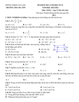 đề cuối học kỳ 2 toán 7 năm 2023 – 2024 trường thcs đa tốn – hà nội