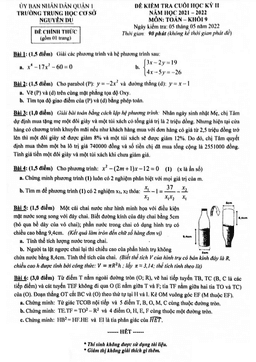 đề cuối học kỳ 2 toán 9 năm 2021 – 2022 trường thcs nguyễn du – tp hcm