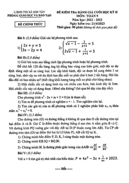 đề cuối học kỳ 2 toán 9 năm 2022 – 2023 phòng gd&đt sơn tây – hà nội