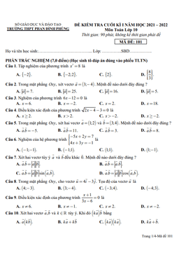 đề cuối kì 1 toán 10 năm 2021 – 2022 trường thpt phan đình phùng – quảng bình