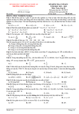 đề cuối kì 1 toán 10 năm 2022 – 2023 trường thpt đô lương 1 – nghệ an