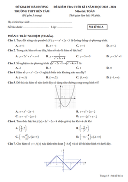đề cuối kì 1 toán 10 năm 2023 – 2024 trường thpt bến tắm – hải dương