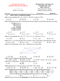 đề cuối kì 1 toán 10 năm 2023 – 2024 trường thpt quang trung – hải dương
