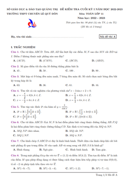 đề cuối kì 1 toán 11 năm 2022 – 2023 trường chuyên lê quý đôn – quảng trị