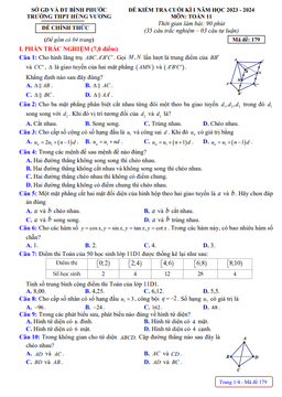 đề cuối kì 1 toán 11 năm 2023 – 2024 trường thpt hùng vương – bình phước