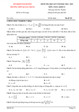 đề cuối kì 1 toán 11 năm 2023 – 2024 trường thpt quang trung – hải dương