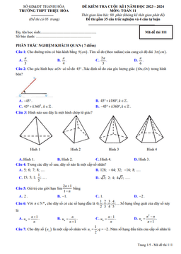 đề cuối kì 1 toán 11 năm 2023 – 2024 trường thpt thiệu hóa – thanh hóa