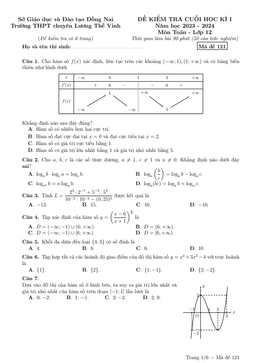 đề cuối kì 1 toán 12 năm 2023 – 2024 trường chuyên lương thế vinh – đồng nai