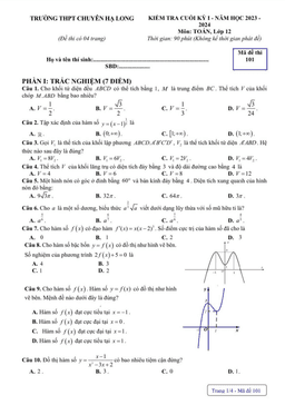 đề cuối kì 1 toán 12 năm 2023 – 2024 trường thpt chuyên hạ long – quảng ninh