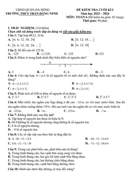 đề cuối kì 1 toán 6 năm 2023 – 2024 trường thcs trần đăng ninh – hà nội