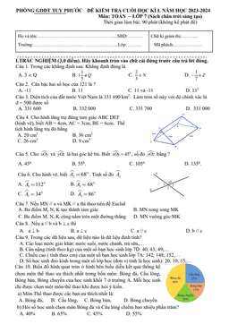 đề cuối kì 1 toán 7 ctst năm 2023 – 2024 phòng gd&đt tuy phước – bình định