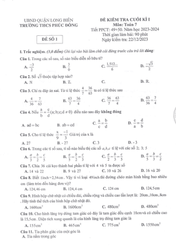 đề cuối kì 1 toán 7 năm 2023 – 2024 trường thcs phúc đồng – hà nội