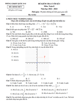 đề cuối kì 1 toán 8 năm 2023 – 2024 phòng gd&đt quốc oai – hà nội