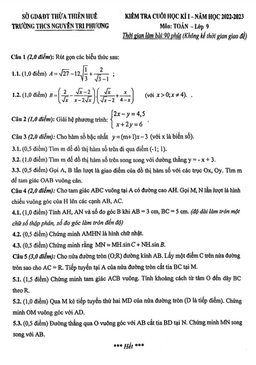 đề cuối kì 1 toán 9 năm 2022 – 2023 trường thcs nguyễn tri phương – tt huế
