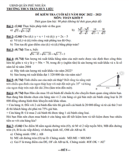 đề cuối kì 1 toán 9 năm 2022 – 2023 trường thcs trần huy liệu – tp hcm
