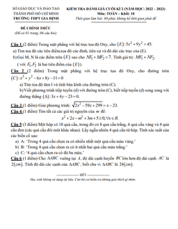 đề cuối kì 2 toán 10 năm 2022 – 2023 trường thpt gia định – tp hcm