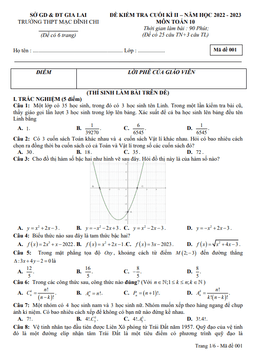 đề cuối kì 2 toán 10 năm 2022 – 2023 trường thpt mạc đĩnh chi – gia lai