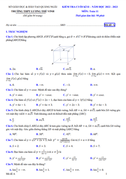 đề cuối kì 2 toán 11 năm 2022 – 2023 trường thpt lương thế vinh – quảng ngãi