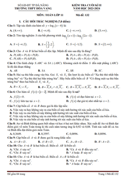 đề cuối kì 2 toán 11 năm 2023 – 2024 trường thpt hòa vang – đà nẵng