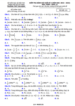 đề cuối kì 2 toán 12 năm 2022 – 2023 trường thpt gia định – tp hcm