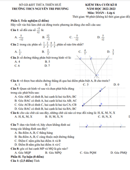 đề cuối kì 2 toán 6 năm 2022 – 2023 trường thcs nguyễn tri phương – tt huế
