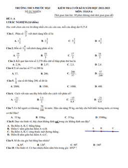 đề cuối kì 2 toán 6 năm 2022 – 2023 trường thcs phước hậu – vĩnh long