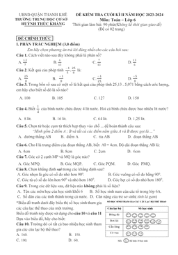đề cuối kì 2 toán 6 năm 2023 – 2024 trường thcs huỳnh thúc kháng – đà nẵng