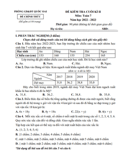 đề cuối kì 2 toán 7 năm 2022 – 2023 phòng gd&đt quốc oai – hà nội