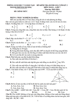 đề cuối kì 2 toán 7 năm 2023 – 2024 phòng gd&đt thành phố hải dương