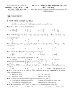 đề cuối kì 2 toán 7 năm 2023 – 2024 trường thcs huỳnh thúc kháng – đà nẵng