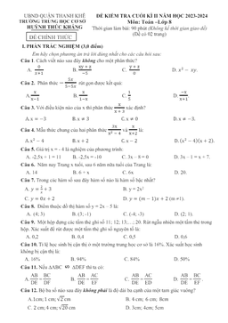 đề cuối kì 2 toán 8 năm 2023 – 2024 trường thcs huỳnh thúc kháng – đà nẵng