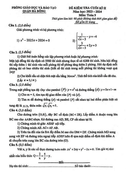 đề cuối kì 2 toán 9 năm 2023 – 2024 phòng gd&đt hà đông – hà nội