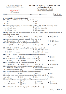 đề cuối kỳ 1 toán 10 năm 2022 – 2023 trường thpt hướng hóa – quảng trị