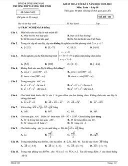 đề cuối kỳ 1 toán 10 năm 2022 – 2023 trường thpt lương thế vinh – quảng nam