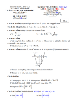 đề cuối kỳ 1 toán 10 năm 2022 – 2023 trường thpt phan đăng lưu – tp hcm