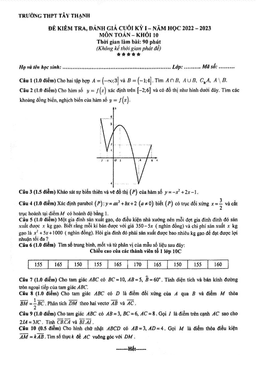 đề cuối kỳ 1 toán 10 năm 2022 – 2023 trường thpt tây thạnh – tp hcm