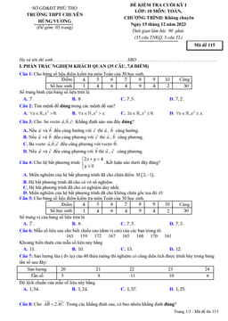 đề cuối kỳ 1 toán 10 năm 2023 – 2024 trường thpt chuyên hùng vương – phú thọ
