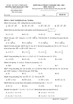 đề cuối kỳ 1 toán 10 năm 2023 – 2024 trường thpt đặng huy trứ – tt huế