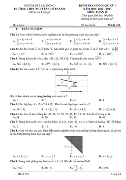 đề cuối kỳ 1 toán 10 năm 2023 – 2024 trường thpt nguyễn chí thanh – lâm đồng